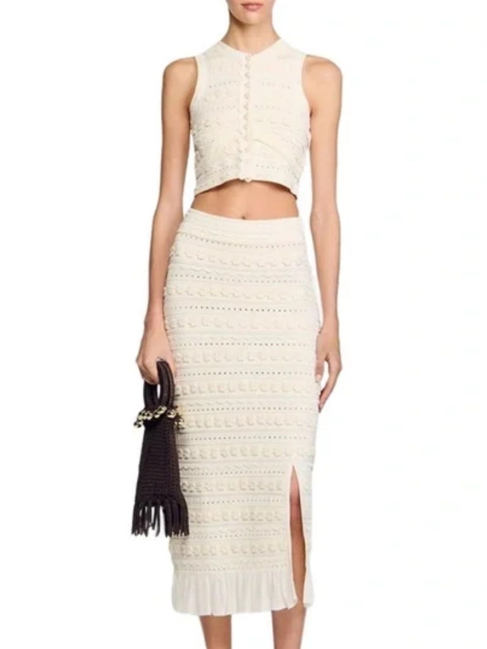 Sandro Propriano Ivory Floral Sleeveless top with pearl details - Picture 2 of 6